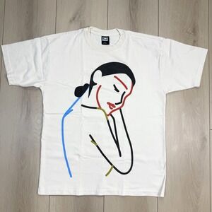 OBEY Woman Line Art Graphic Tee‎ Men's M White Cotton T-Shirt Mexico RN103970